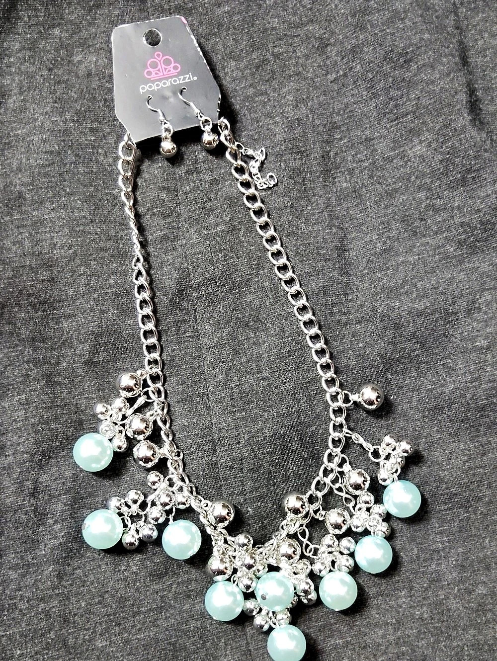 Papaya Art Beaded Charm Necklace in Silver & Green Like New